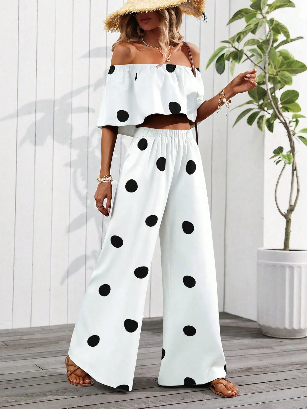 Off Shoulder Ruffle Pant Set