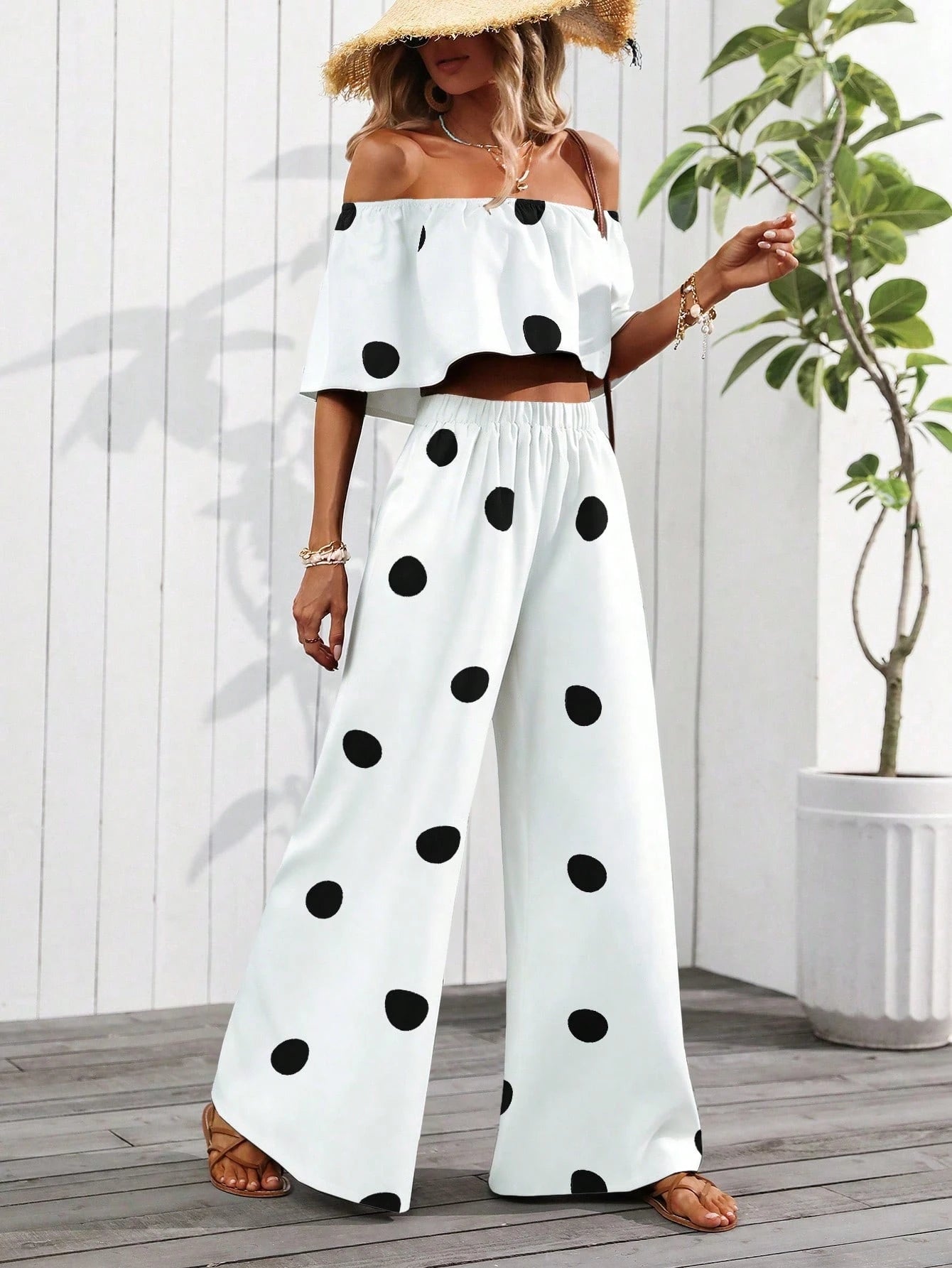 Off Shoulder Ruffle Pant Set