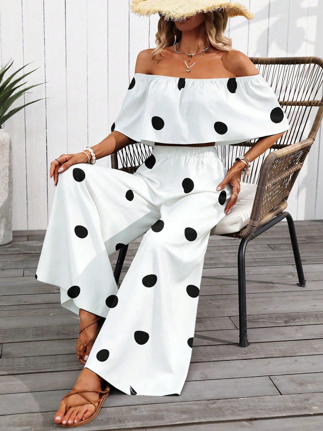 Off Shoulder Ruffle Pant Set