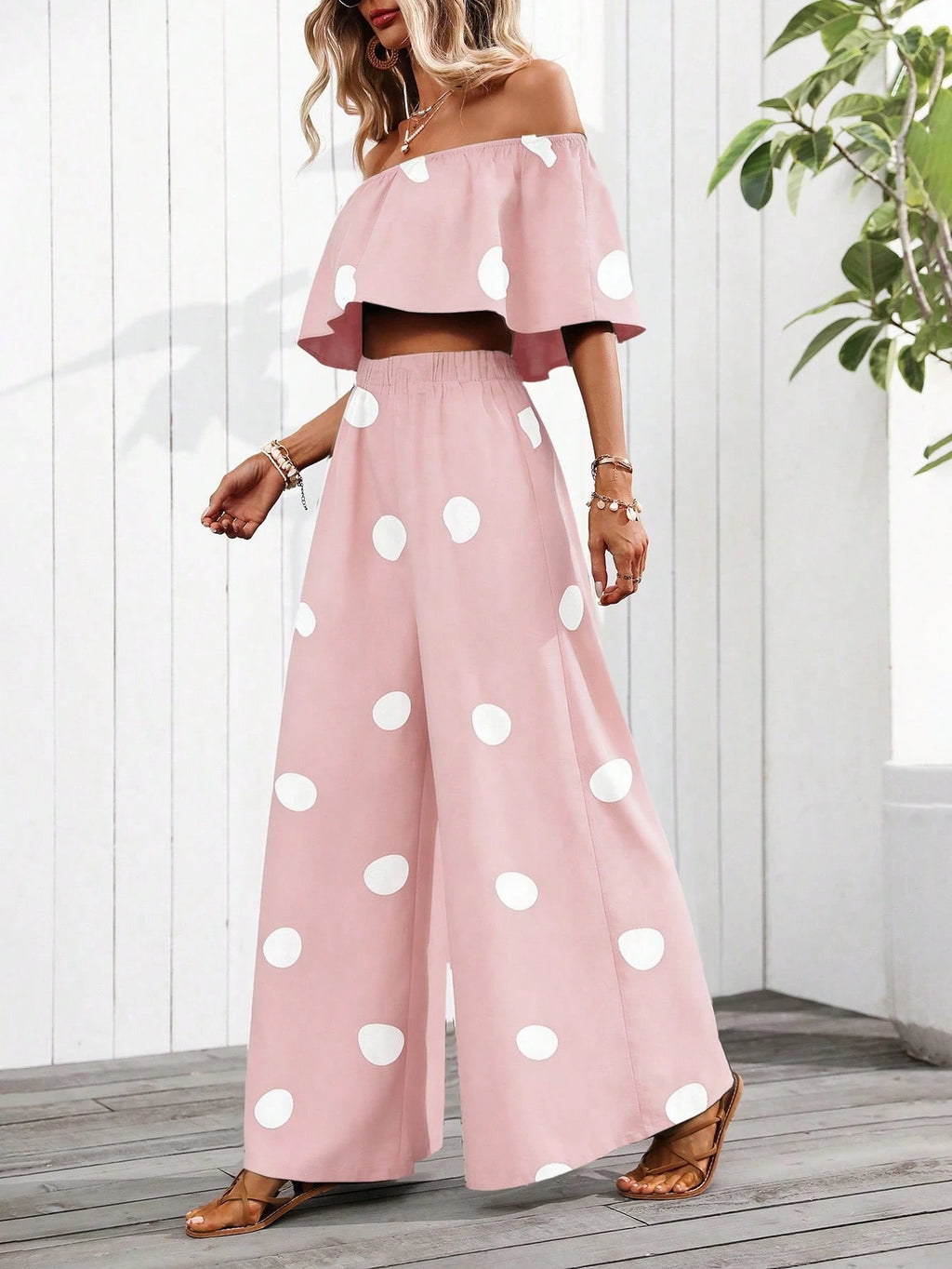 Off Shoulder Ruffle Pant Set