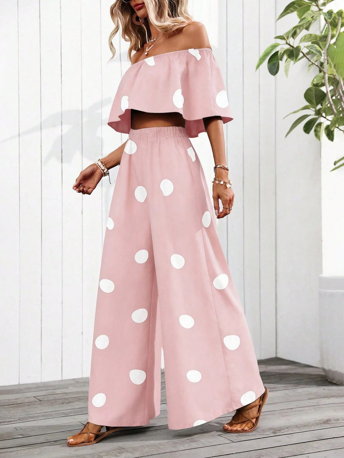 Off Shoulder Ruffle Pant Set