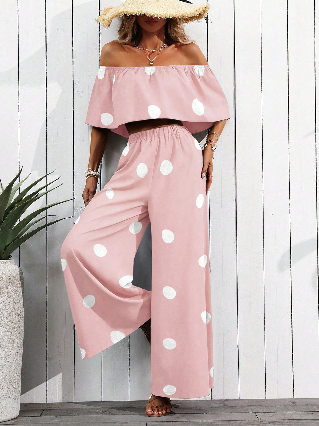 Off Shoulder Ruffle Pant Set