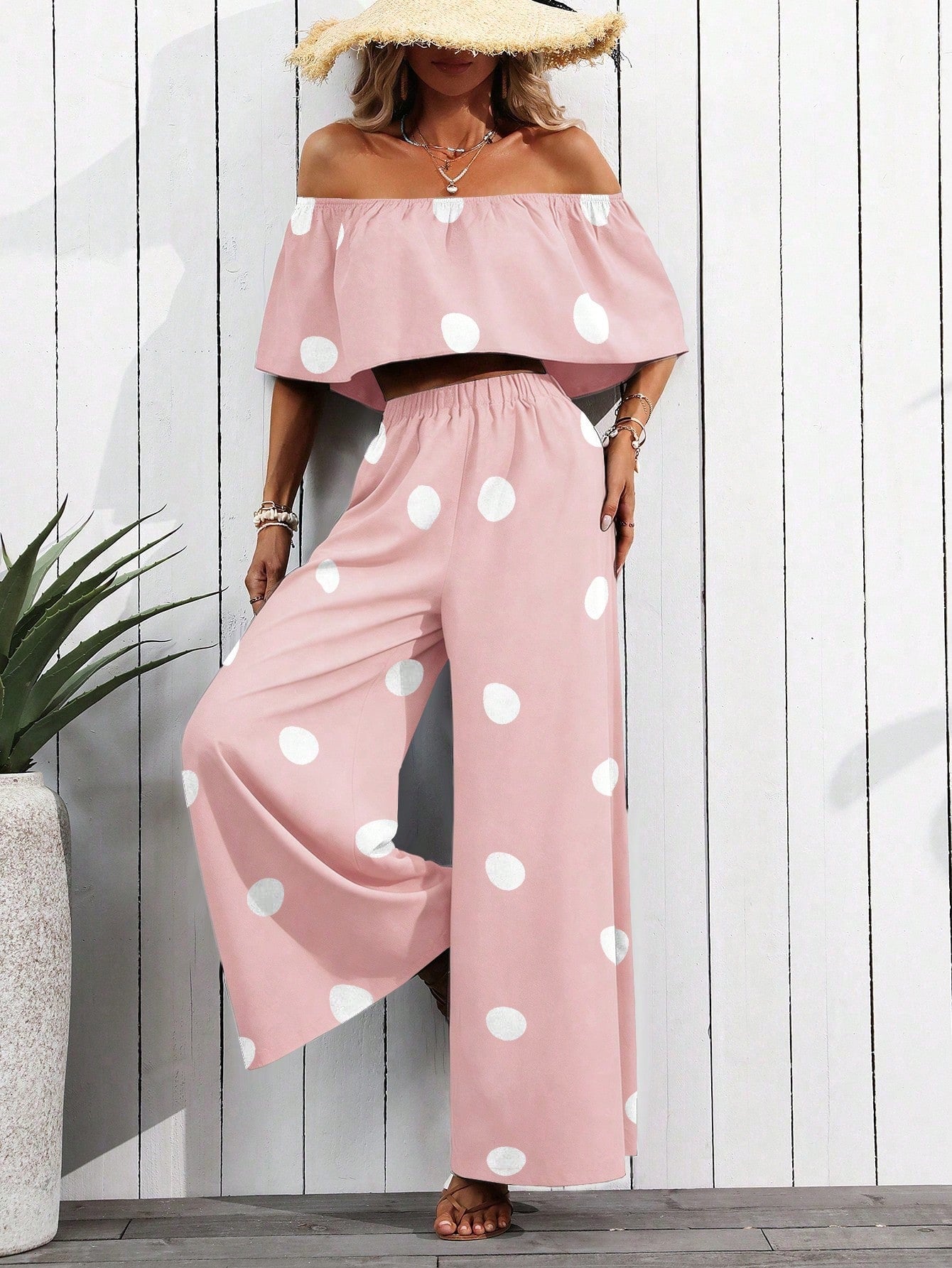 Off Shoulder Ruffle Pant Set
