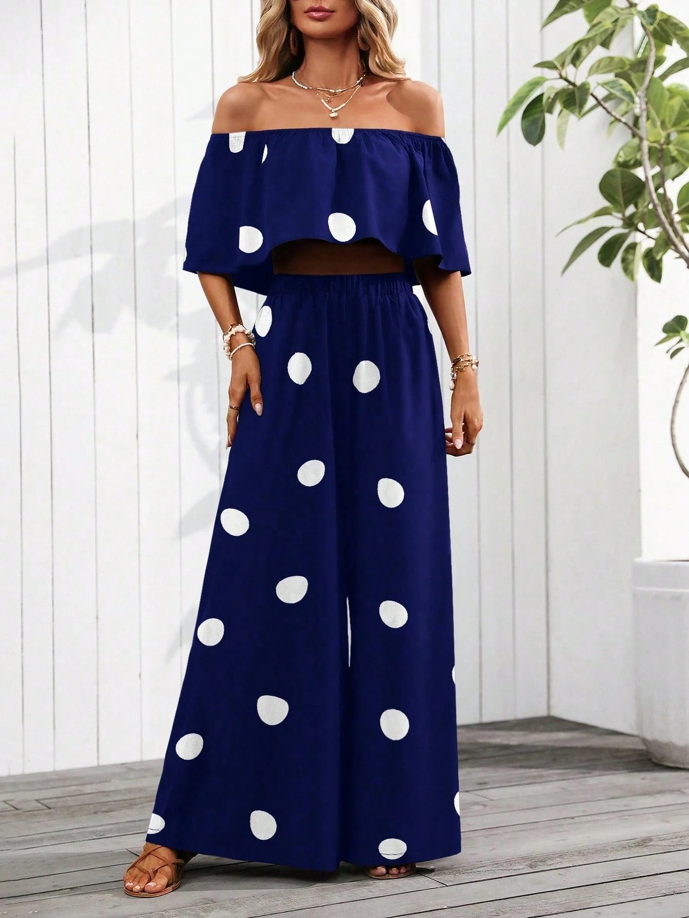 Off Shoulder Ruffle Pant Set