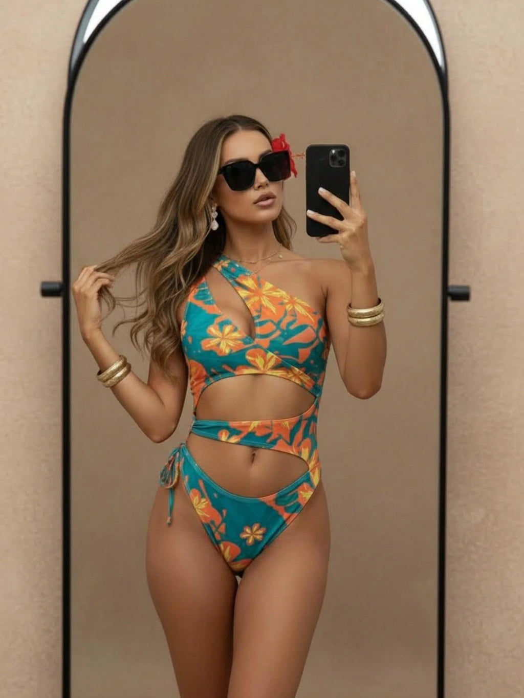 Solid Color One-Piece Sexy Swimsuit