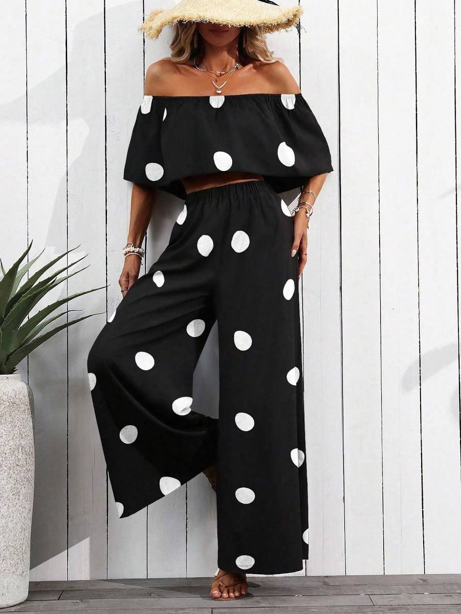 Off Shoulder Ruffle Pant Set