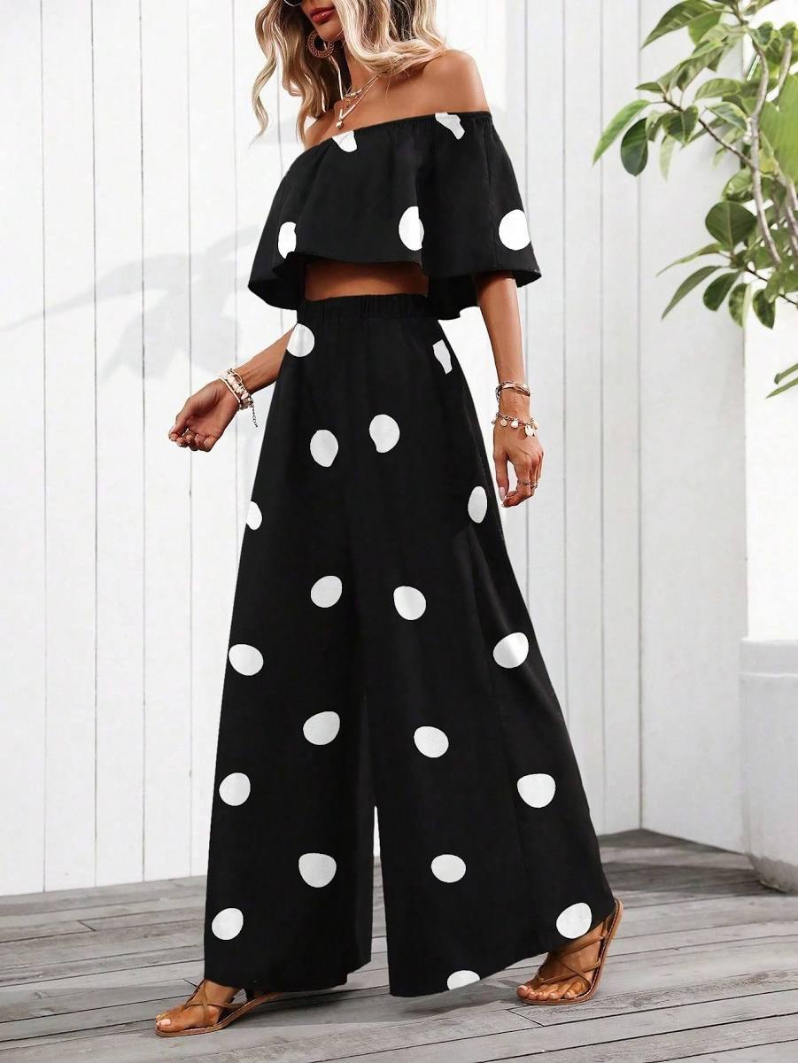 Off Shoulder Ruffle Pant Set