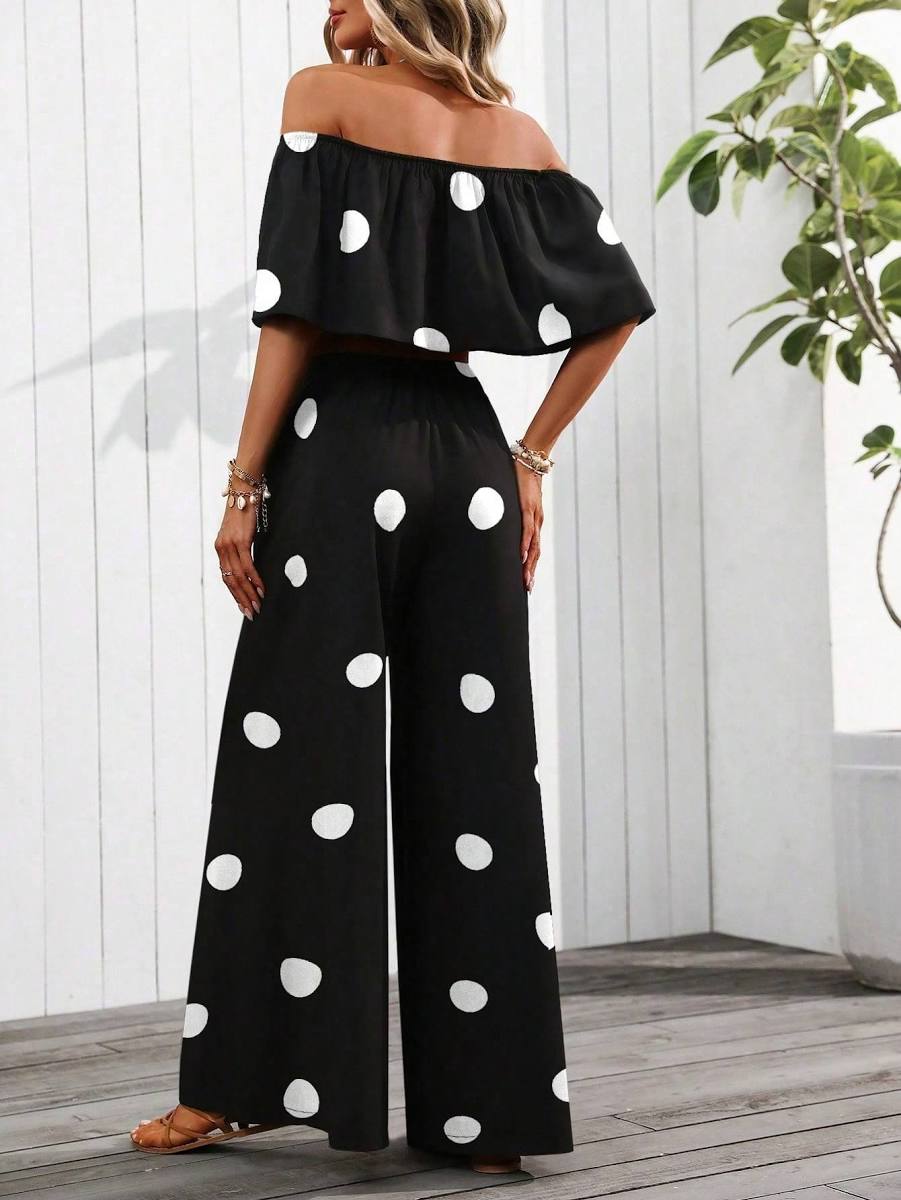 Off Shoulder Ruffle Pant Set